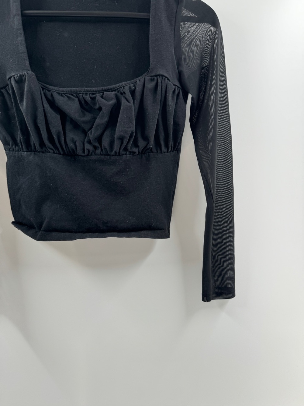 ASOS Design Black Mesh Sleeve Square Neck Top Women's Size 4 - Picture 3 of 8